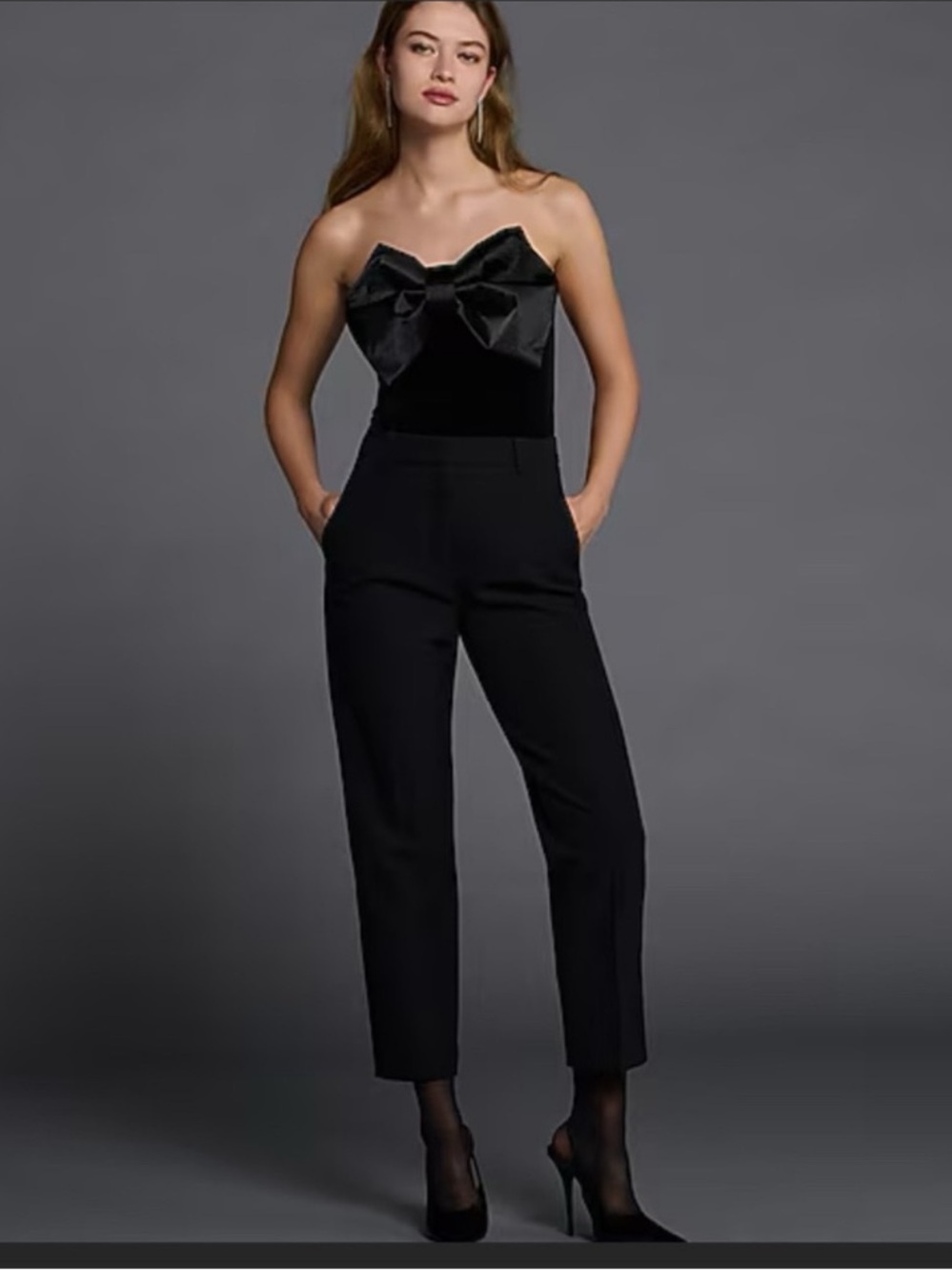 NWT Express Satin Bow Black Velvet Strapless Bodysuit